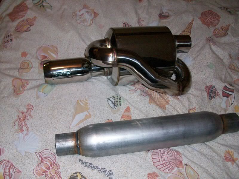 Dynomax 23" bullet race muffler used as a resonator and an OBX twin loop 