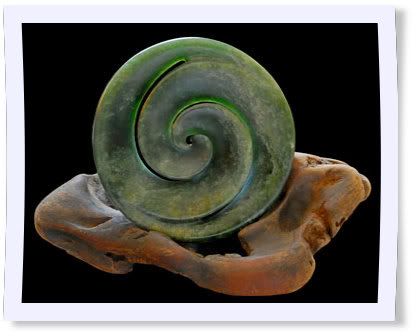 This flower jade (Pounamu) Koru sculpture is crafted by the renowned artist 