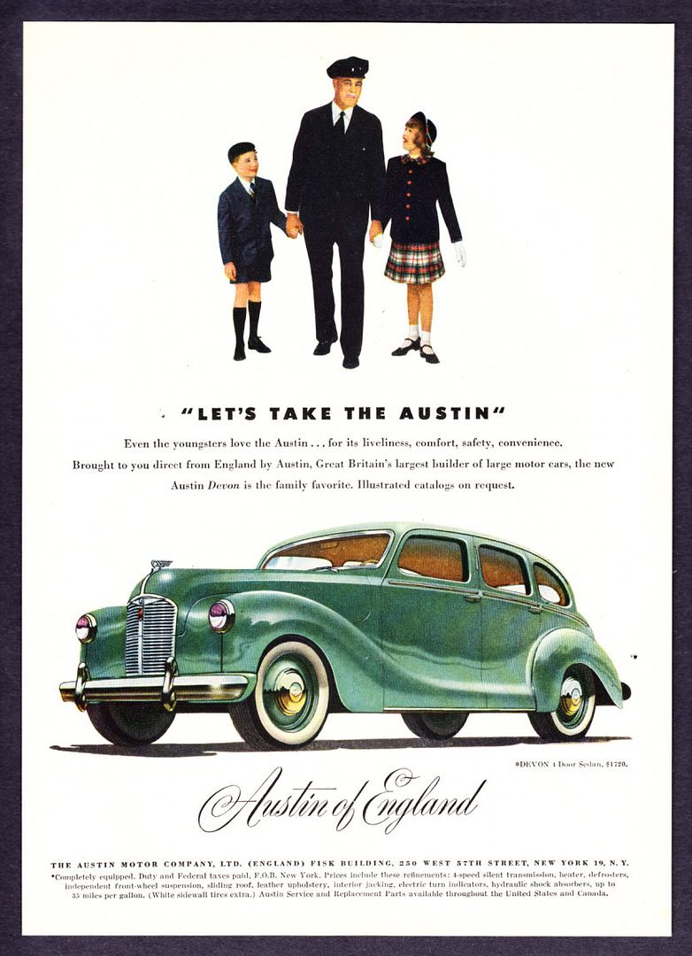 1949 Austin Devon 4 Door Sedan Art Comfort Safety Promo Print
