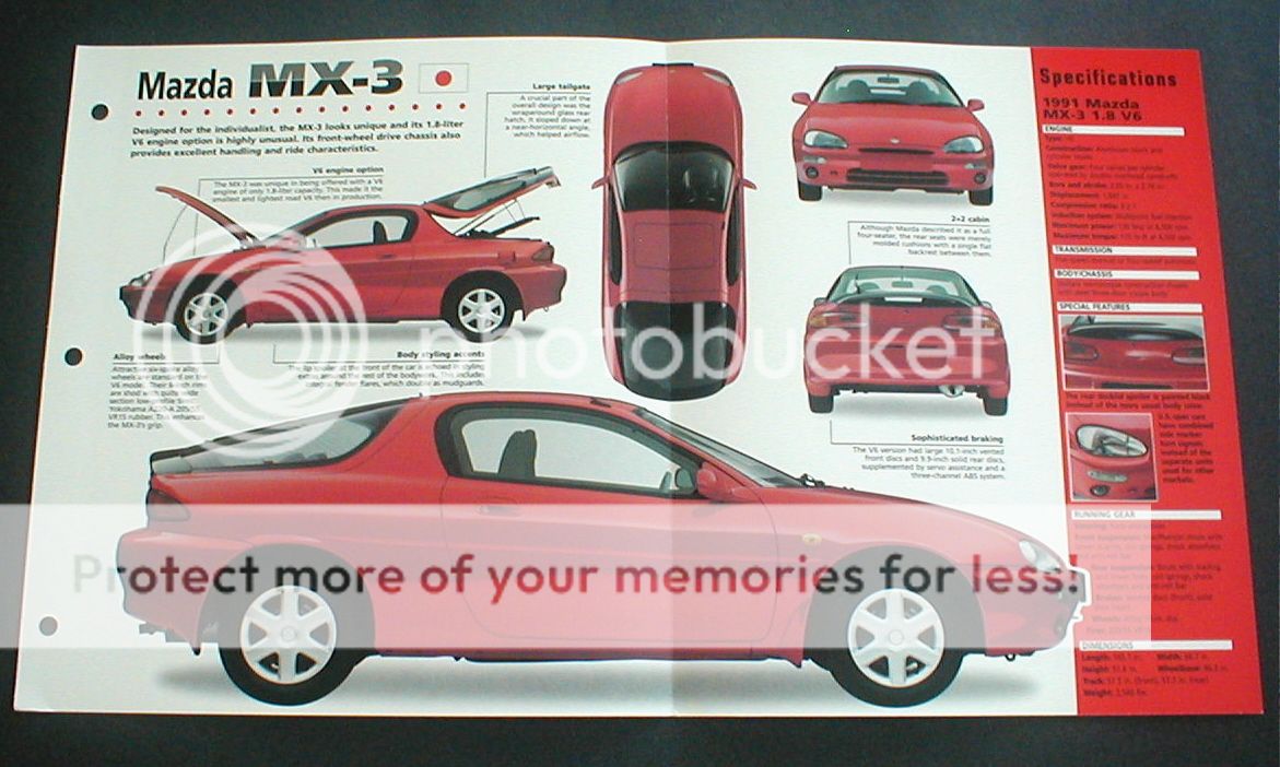 1991 MAZDA MX 3 1.8 V6 COUPE UNIQUE IMP BROCHURE  